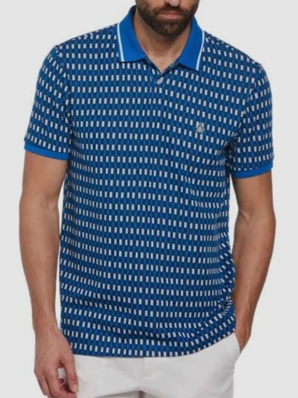 Original Penguin Blue Geometric Pattern Polo